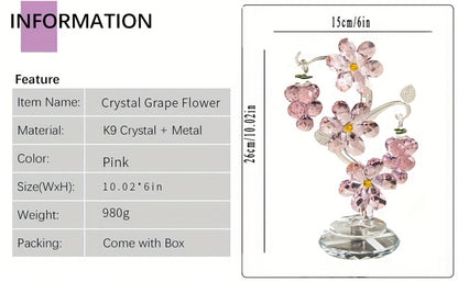 Pink Crystal Tree Statue Ornament - Romantic Crystal Flower Sculpture with Rotatable Base, Elegant Home Decor Gift for Valentine's Day