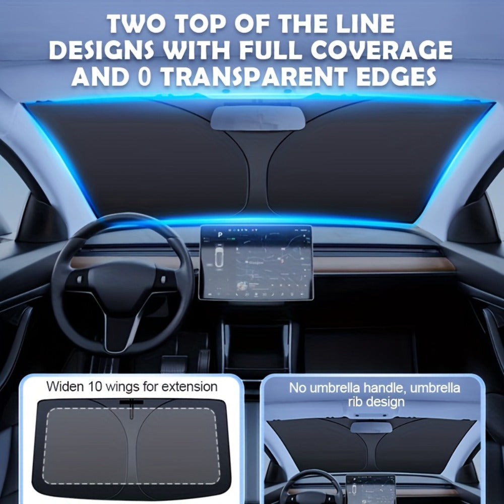 Windshield Sun Shade with Hook & Loop Closure - Foldable Front Window UV Ray Blocker, Dashboard Heat Protector, Universal Fit Car Interior Sun Visor for Cooler Cabin