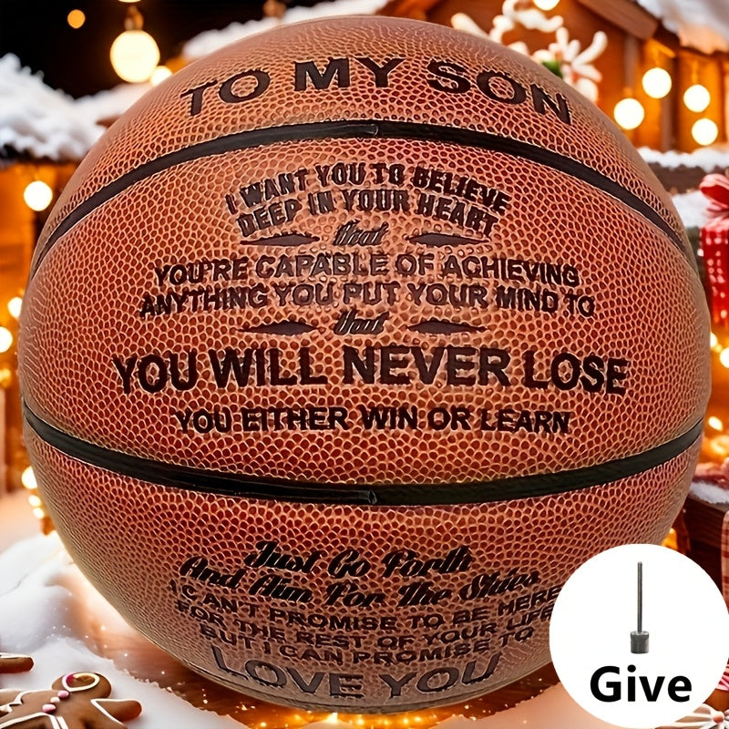 Message Basketball Gift for Son or Grandson with Eight Printed Design Options and Inflation Pump