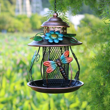 Wild Bird Feeder | Iron Mesh Hanging Dragonfly Butterfly Garden Patio