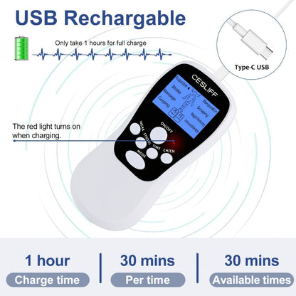 TENS Unit Muscle Stimulator for Pain Relief Digital EMS Therapy Device for Back Neck Hip Nerve Pain Arthritis Tendonitis Stiffness Recovery Post-Workout Relaxation with Accessories 6-Mode and 8-Mode