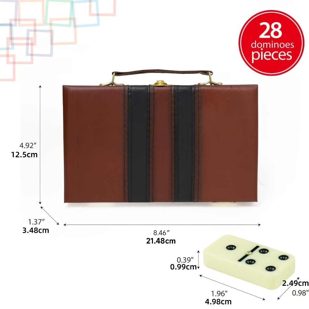 Extra-Large Double-Six Domino Set with 28 Ivory-Color Tiles, Center Spinners and Brown Storage Case
