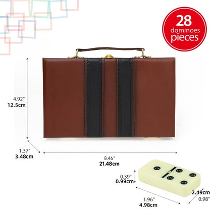 Extra-Large Double-Six Domino Set with 28 Ivory-Color Tiles, Center Spinners and Brown Storage Case