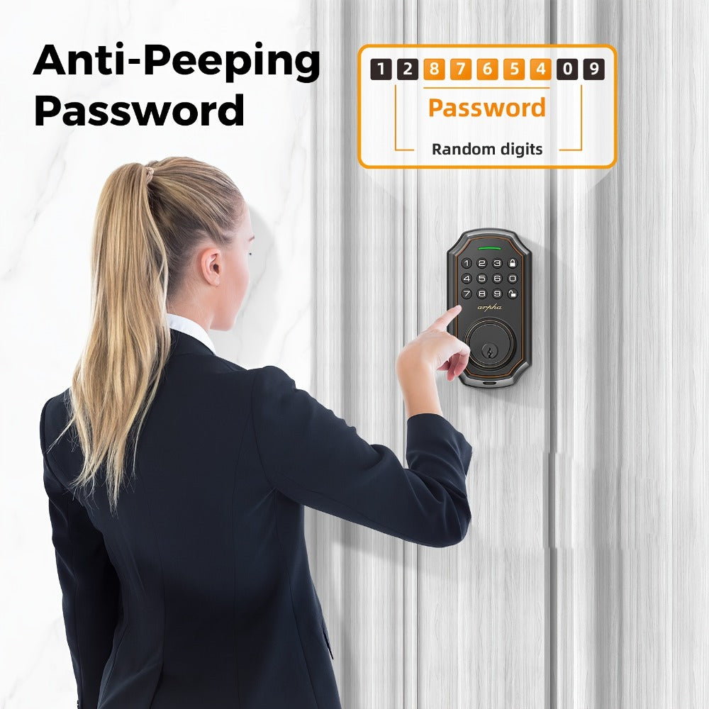 100 Code Keypad Door Lock Smart Keyless Entry Deadbolt – Anti-Peep Password, One-Touch Auto Lock, Fingerprint & WiFi Options, Zinc Alloy Front Door Lock, Easy Install, Low Battery Alarm, Black Silver