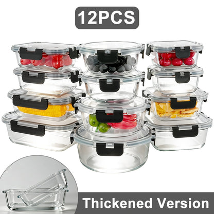 Food Storage Containers 12-Piece Glass Set with Clip-On Lids for Microwave, Oven, Freezer and Dishwasher Use