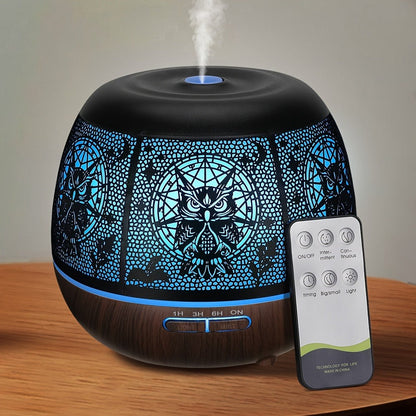 Essential Oil Diffuser 400ml Large Capacity Metal Aromatherapy Diffuser with Remote Control 7 Color LED Light Humidifier for Bedroom Home Decor Gift Owl Skull Dragonfly Design