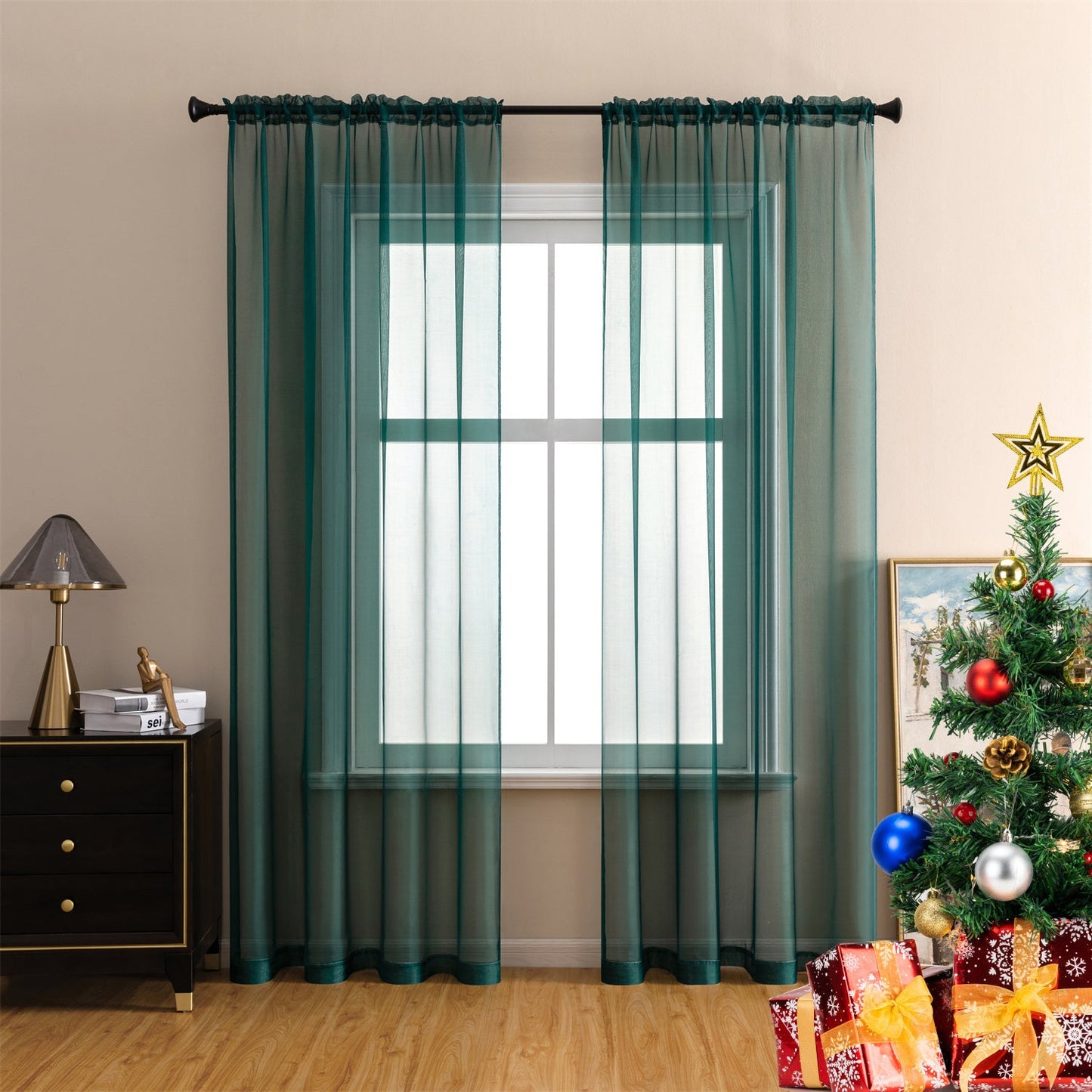 Two-Panel Solid Sheer Curtains with Rod-Pocket Header, Seven Colors and Four Size Configurations