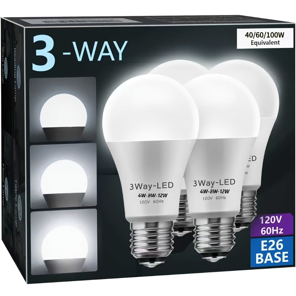 Three-Way A19 LED Light Bulbs with E26 Base and 1500 Lumens in 2700 K or 5000 K, Two or Four Packs