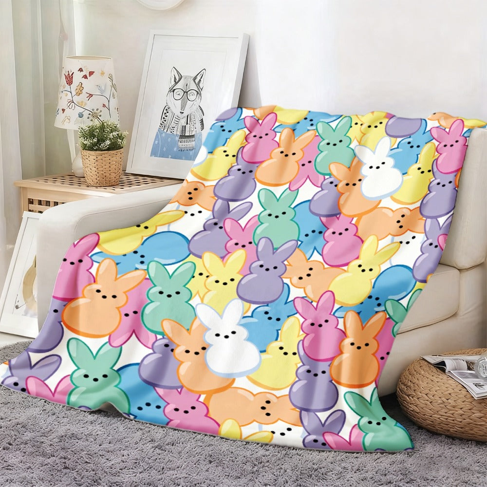 Easter Rabbit Flannel Throw Blanket - Bohemian Pastel Bunny HD Print Soft Warm Lightweight All-Season Throw for Sofa Bedroom Camping Yoga Travel, Cozy Home Decor Gift