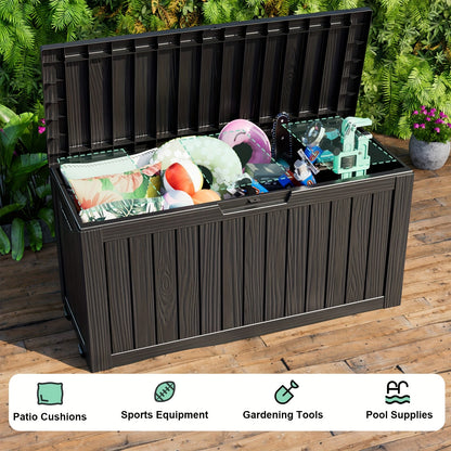 75-Gallon Outdoor Storage Deck Box with Hinged Lid, Side Grips, Small Wheels and Two Color Options