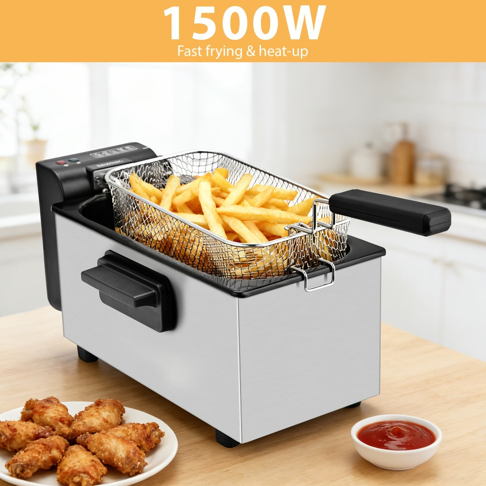 Black Stainless-Steel Deep Fryer with 1.5L to 6L Options, Enamel Inner Pot and Foldable Basket Handle