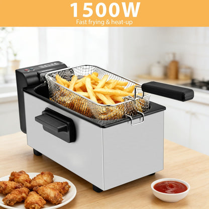 Black Stainless-Steel Deep Fryer with 1.5L to 6L Options, Enamel Inner Pot and Foldable Basket Handle