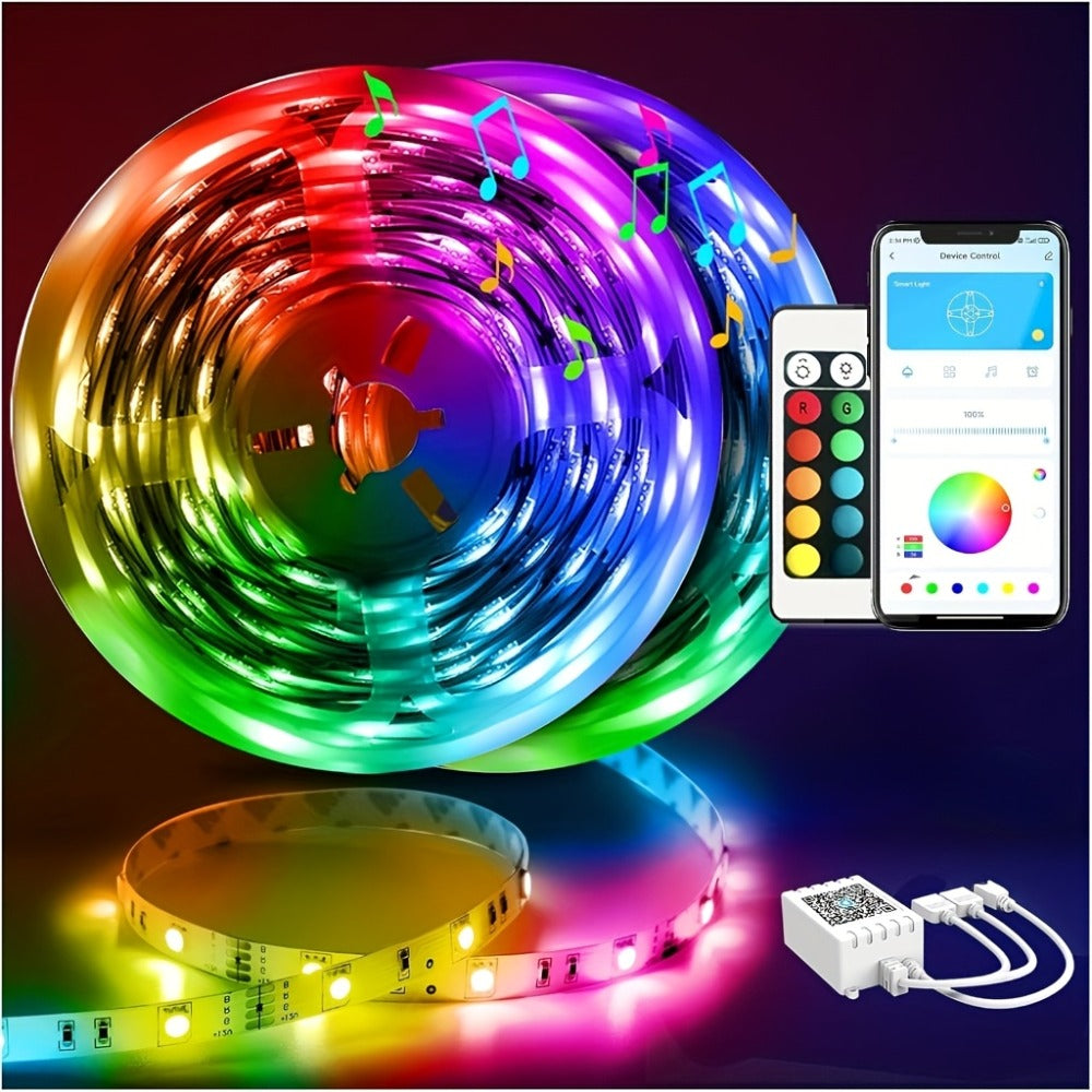 RGB Smart IC LED Strip Light Kit, 25ft to 200ft with App, Handheld Remote, Music Mode and Five Length Options