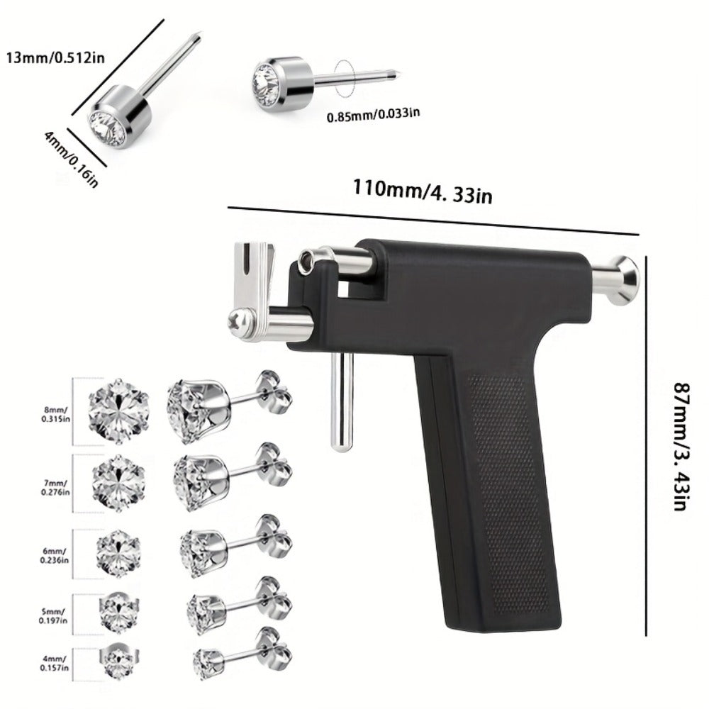 Ear Piercing Kit with 34 Stainless Steel Ear Studs Professional Piercing Gun Safe One-Click DIY Earlobe Piercing Set Hypoallergenic for Salon & Home Use Women Girls Gift Blue Black