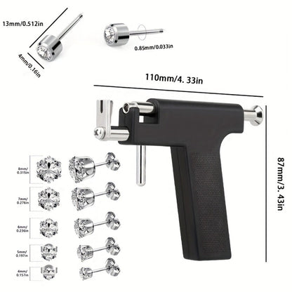 Ear Piercing Kit with 34 Stainless Steel Ear Studs Professional Piercing Gun Safe One-Click DIY Earlobe Piercing Set Hypoallergenic for Salon & Home Use Women Girls Gift Blue Black