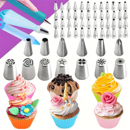 Piping Bags and Tips Set 492pcs Complete Cake Decorating Kit with Turntable Frosting Spatula Chocolate Mold Baking Tools for Beginners Professionals