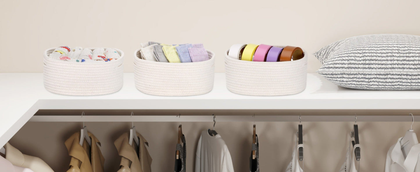 Basket Storage Organizer 6-Pack Cotton Rope Cube Bins 11 x 7 x 5 Inch in Five Color Options
