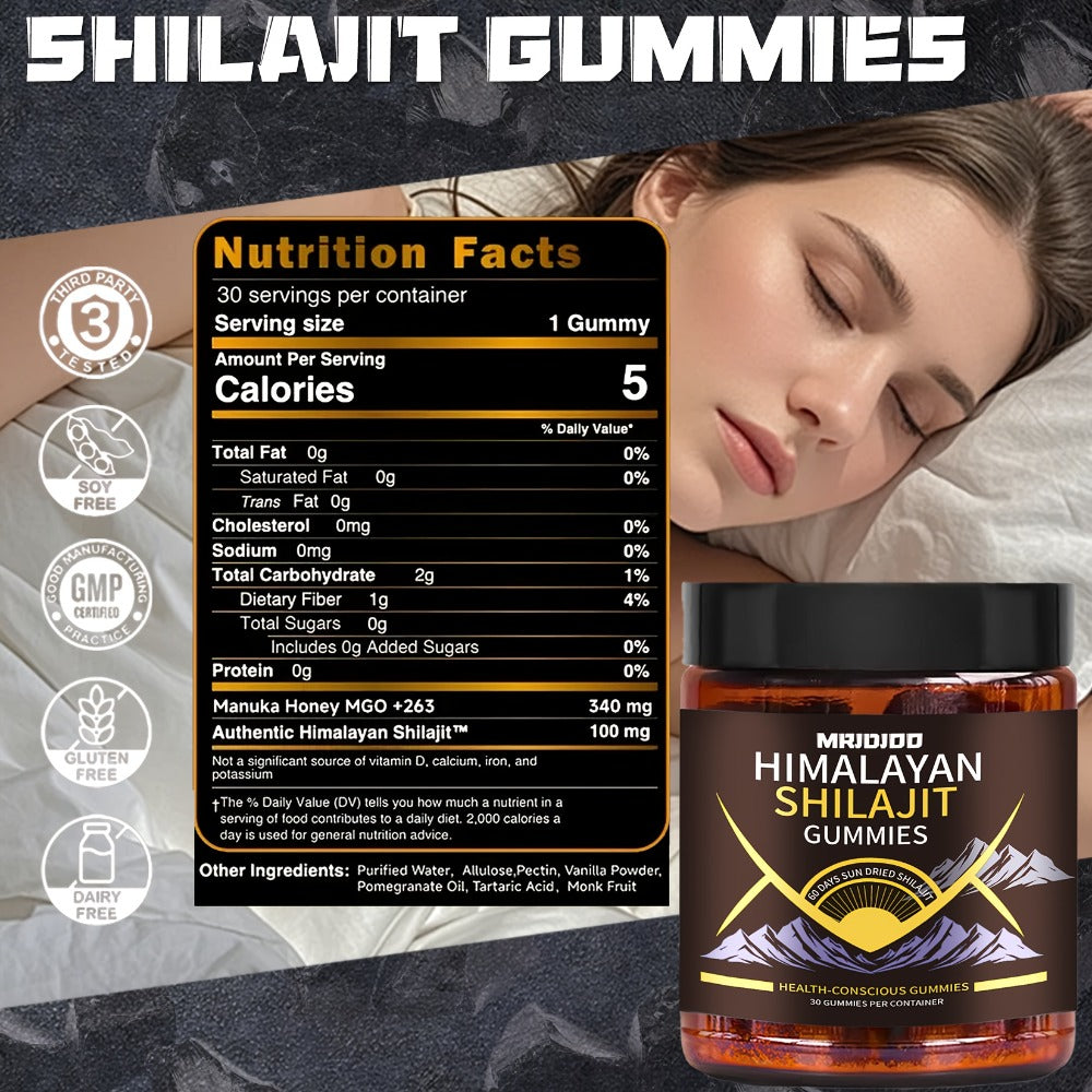 Herbal Supplements with Himiyer Label, Shilajit Fulvic Humic Acid and Manuka Honey Gummies, 30 or 60 Count
