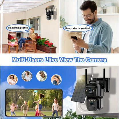 Solar Security Camera 2K WiFi Outdoor - 10x Optical Zoom, 360° Pan Tilt PTZ, IP66 Waterproof, Color Night Vision, Spotlight Alarm, Motion Detection, Two-Way Audio, No Wiring CCTV (QW8-WIFI)
