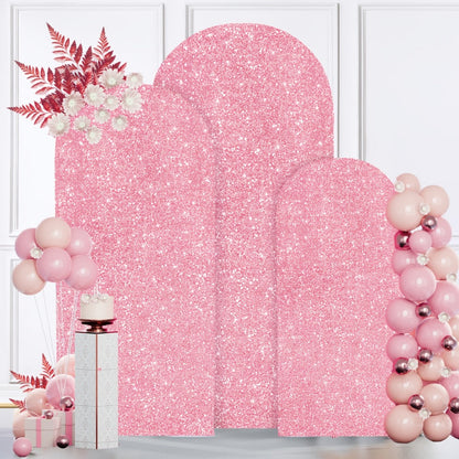 Three-Size Wedding Arch Cover Set for 4, 5 and 6-Foot Frames in Nine Metallic Sequin Color Options