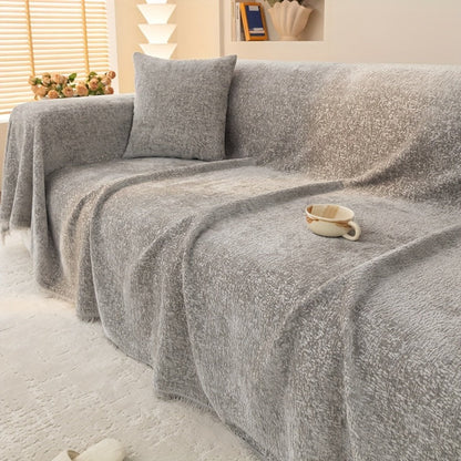 Sofa Cover 300 GSM Solid Chenille Throw with Fringe in Four Colors and Sizes from Single Seat to 71 x 150 Inches