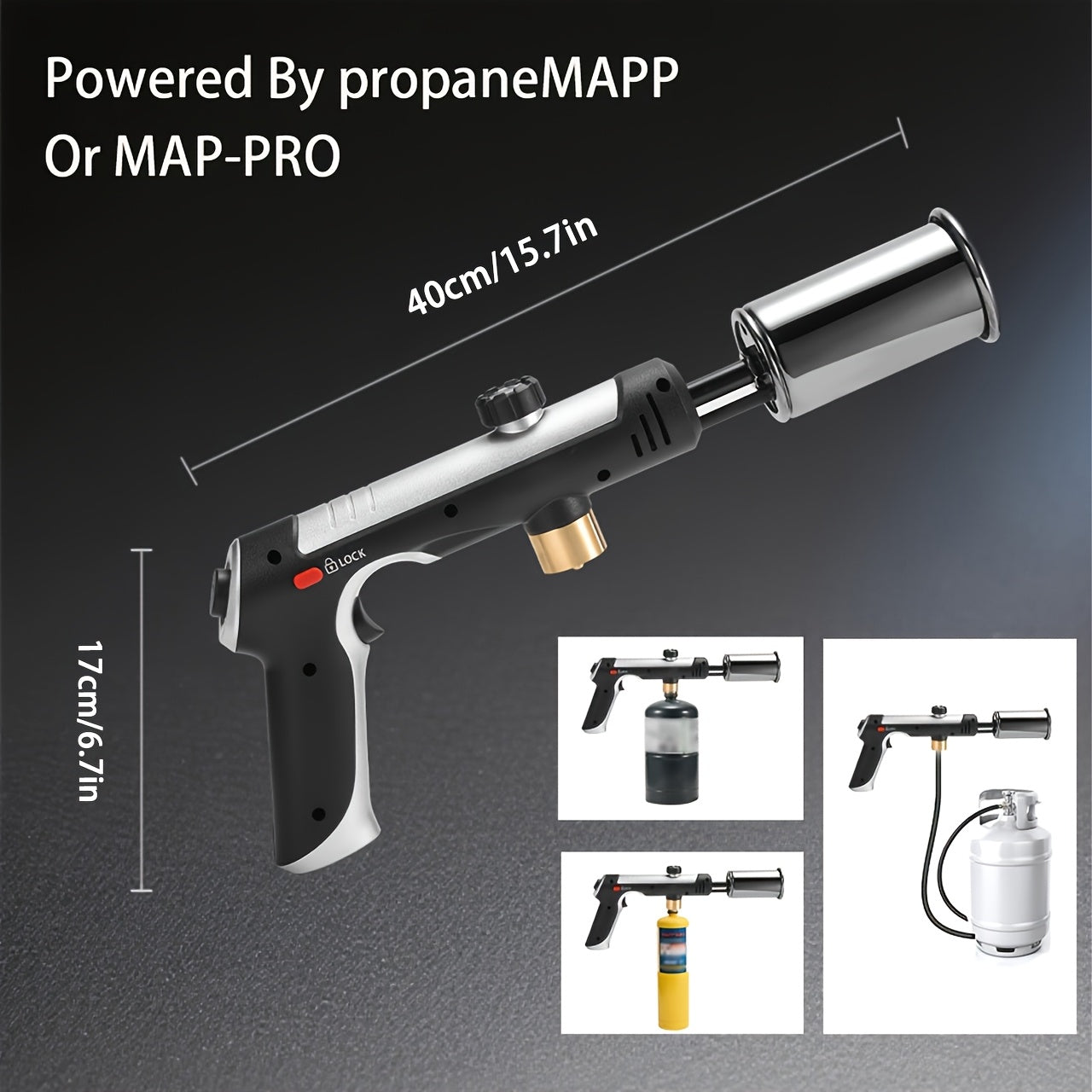 Handheld Propane or MAPP Torch with Trigger Ignition, Flame Control and Black or Golden Finish
