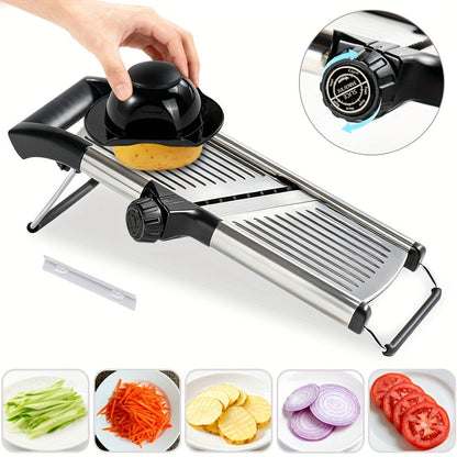 Adjustable Mandoline Slicer with Five Thickness Settings, Hand Guard and Optional Protective Gloves
