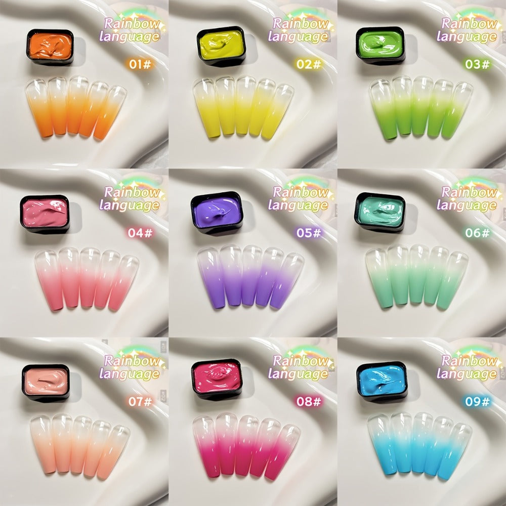 Gel Nail Polish MORDDA Nine-Color Rainbow Grid Set for Gradient and Ombre Manicure Art in One Compact Case