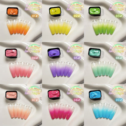 Gel Nail Polish MORDDA Nine-Color Rainbow Grid Set for Gradient and Ombre Manicure Art in One Compact Case