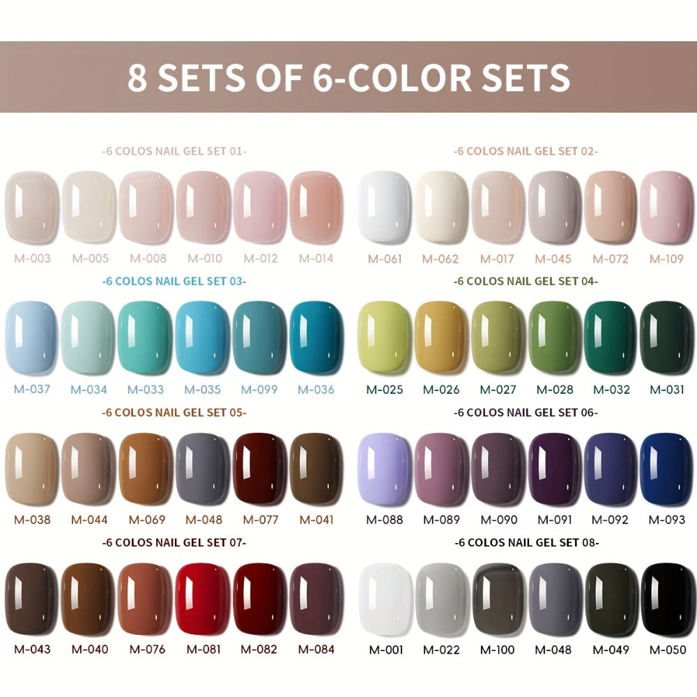 Gel Nail Polish Set with IRISGOBLADI Label, 6 Solid Colors per Set and 8 Retained Palettes