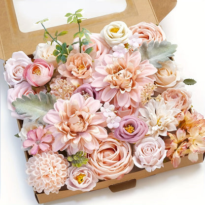 Artificial Roses Box Set for Wedding Bouquet, DIY Centerpiece & Home Decoration – Pink Valentine's Day Spring Flowers