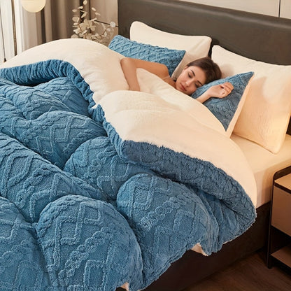 Geometric Plush Comforter in Silvery Grey or Blue with Five Sizes from 53.15 x 78.74 to 103.94 x 90.16 Inches