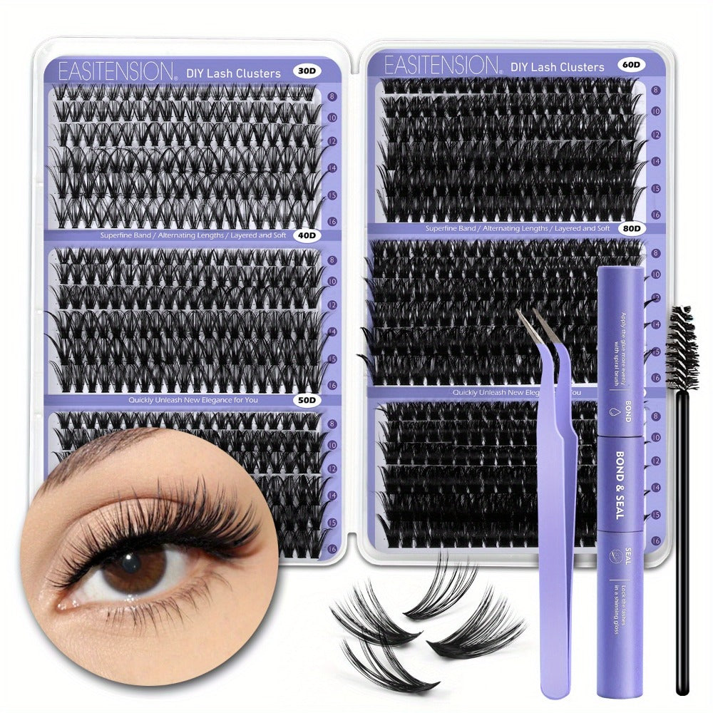 Premade Lash Clusters 708Pcs Mixed Length 30D 50D 80D 100D Wispy Volume Kit – Natural Fluffy DIY Lash Extensions with Bond Seal & Applicator for Everyday, Party, Travel & Event Looks