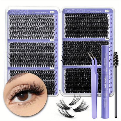 Premade Lash Clusters 708Pcs Mixed Length 30D 50D 80D 100D Wispy Volume Kit – Natural Fluffy DIY Lash Extensions with Bond Seal & Applicator for Everyday, Party, Travel & Event Looks