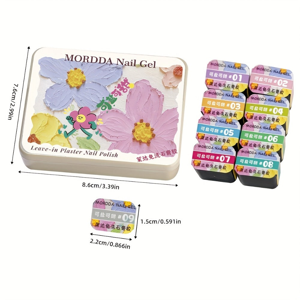 Plaster Texture Nail Art Gel Nine-Color Pastel Palette in a Compact Metal Case for Raised Sculpted Designs