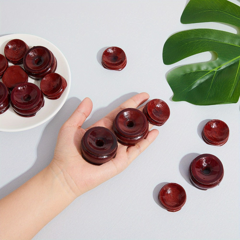 Wooden Crystal Sphere Display Stands, 24-Piece Dark Red Ball Holder Set in Three Sizes for Gemstones, Eggs and Small Decor