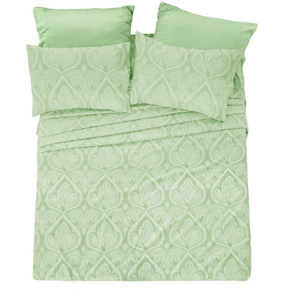 Bed Sheet Set 6-Piece Paisley Brushed Microfiber with 16-Inch Pocket and Six Size Families