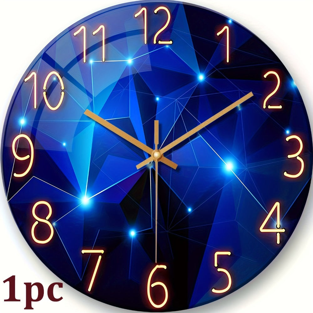 Blue Glass-Face Wall Clock with Gold-Tone Numerals, Quartz Movement and Five Diameter Options from 12 to 24 Inches