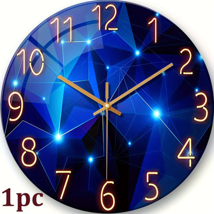 Blue Glass-Face Wall Clock with Gold-Tone Numerals, Quartz Movement and Five Diameter Options from 12 to 24 Inches