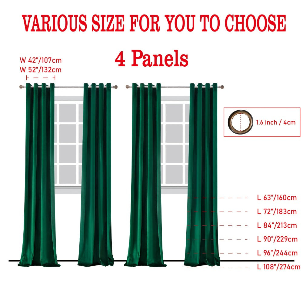 Four-Panel Velvet Blackout Curtain Set with 12 Colors, 10 Sizes and 1.6-Inch Grommet Openings