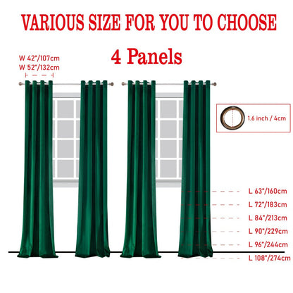Four-Panel Velvet Blackout Curtain Set with 12 Colors, 10 Sizes and 1.6-Inch Grommet Openings