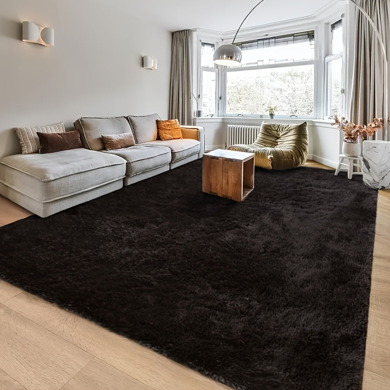 Area Rug, Black Rectangular Shaggy Microfiber Style in 4x6, 5x8, 6x9 or 8x10 Feet with Machine-Wash Care