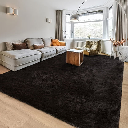 Area Rug, Black Rectangular Shaggy Microfiber Style in 4x6, 5x8, 6x9 or 8x10 Feet with Machine-Wash Care