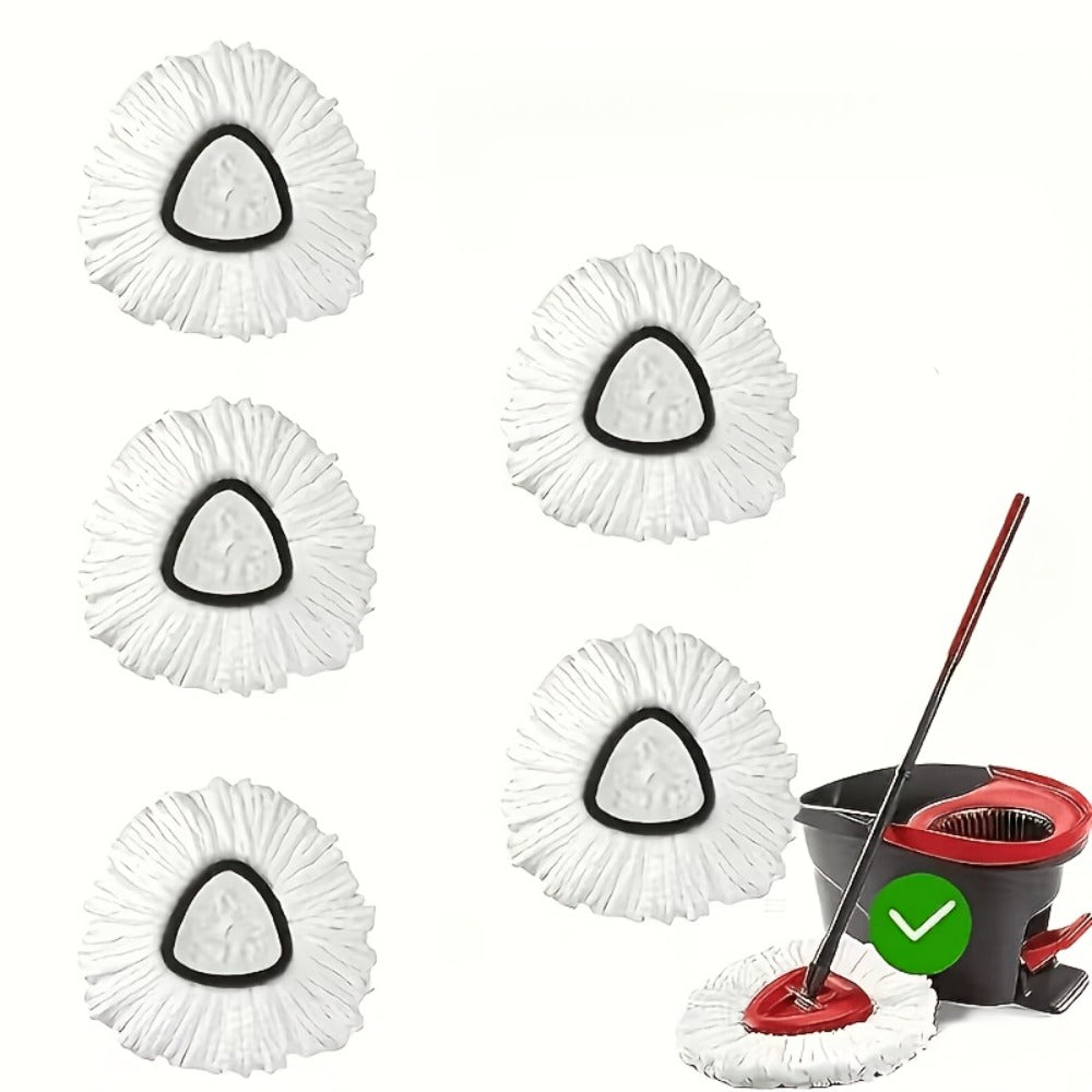 White Triangular Rotary Mop Replacement Heads in Two-, Five-, Ten- or Twenty-Piece Packs Pictured