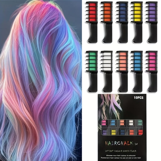 Temporary Hair Chalk Comb Set 11pcs 10 Colors Washable Hair Dye – Y2K Festival Halloween Christmas Birthday Stocking Stuffer Gift for Girls Kids Teens Adults All Hair Types