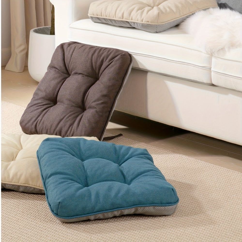Tufted Chair Cushion Set with Four 15.5-Inch Pads, Tie Straps and 11 Solid Color Choices for Dining Chairs