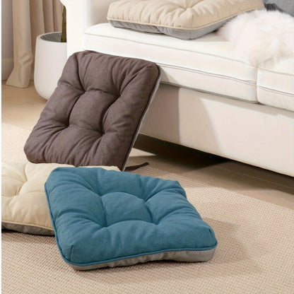 Tufted Chair Cushion Set with Four 15.5-Inch Pads, Tie Straps and 11 Solid Color Choices for Dining Chairs
