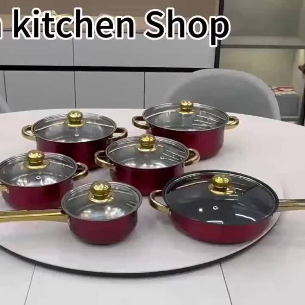 Stainless Steel Deep Pot Cookware Set 10 & 12 Piece with Lids & Dual Handles – Oven Safe Soup Hot Pot Pasta Seafood Stew Pots | Silver Pink Gold | Home Restaurant Cooking Gift Set