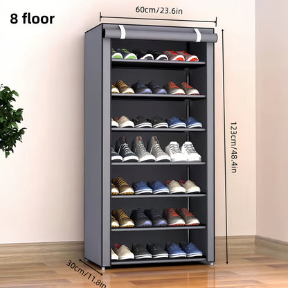 Shoe Rack with Dust Cover – 6/8/10 Tier High-Capacity Space Saving Shoe Organizer, Easy Assembly, 12mm Pipe, Entryway Closet & Wardrobe Storage Rack