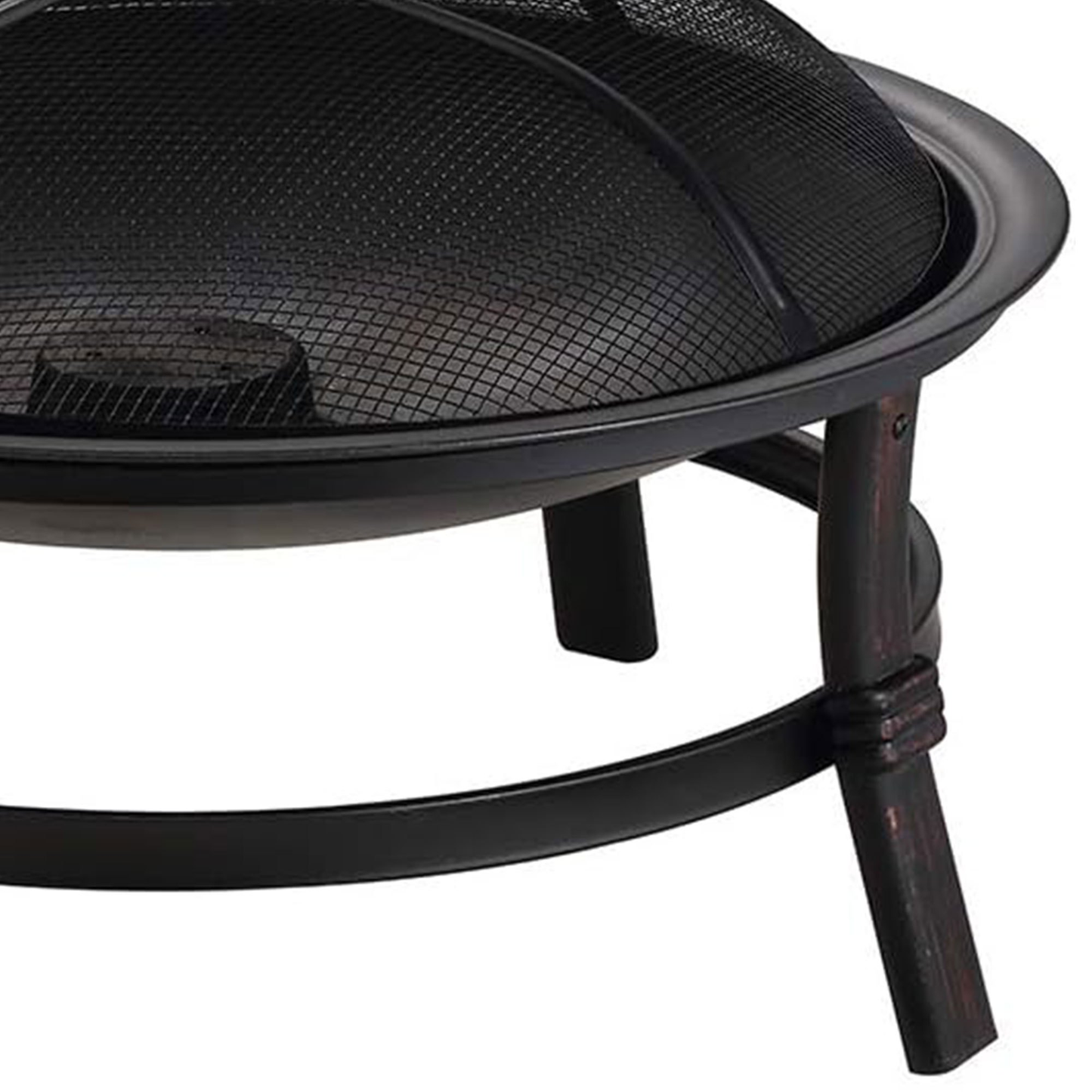 29.3-Inch Round Fire Pit Bowl with Domed Mesh Cover, Four-Leg Stand and Long Poker in Black
